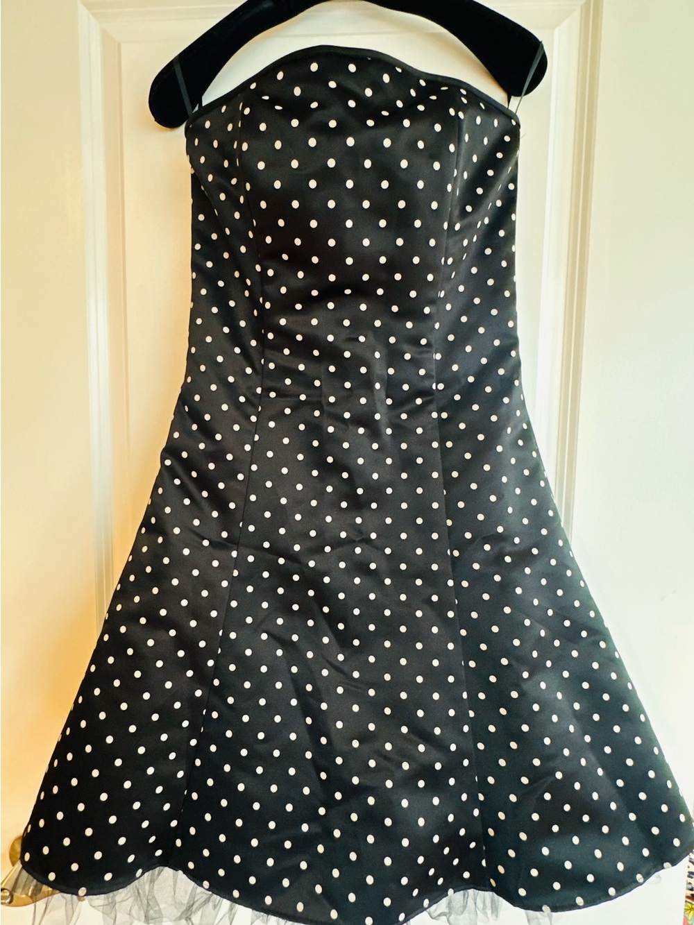 Jessica McClintock Black Strapless Polka Dot Dress (7/8 Juniors; Women’s 4)
